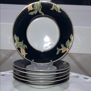 Fritz And Floyd Cloisonne Peony Small Plates/Saucers Set of 6